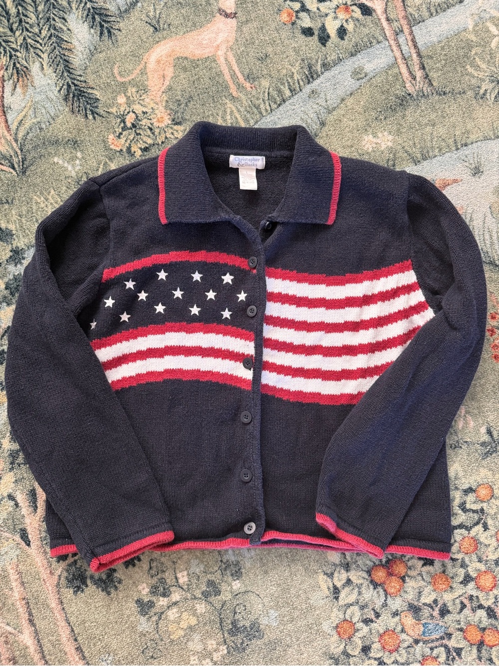 Vintage Christopher & Banks American Flag Cardigan Sweater Size Large